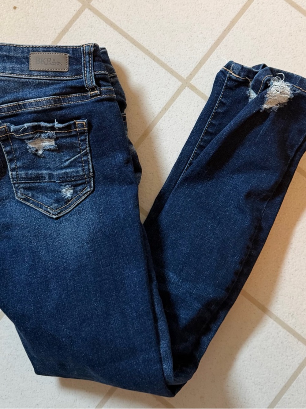 BKE Deep Indigo Distressed Women's Skinny Jeans